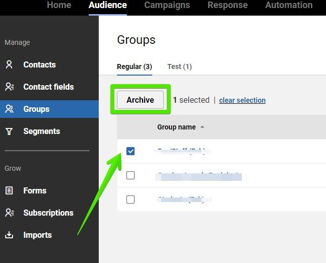 Emma screenshot showing how to clear groups